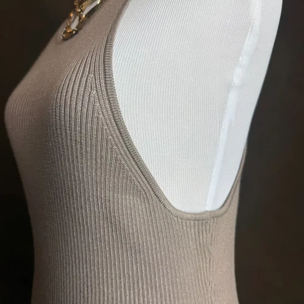 Abercrombie & Fitch Ribbed Knit Tank Bodycon Midi Dress Medium Tall MT Cream